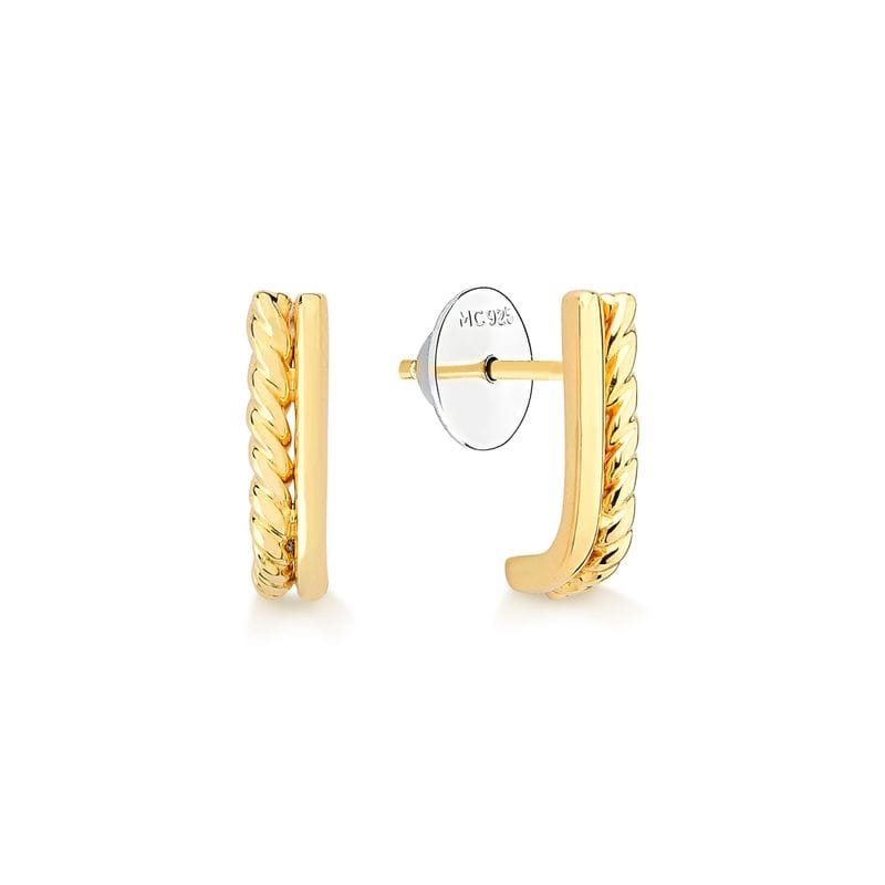 Brinco Ear Hook Duplo Torcido em Prata 925 com Banho de Ouro Amarelo 18k
