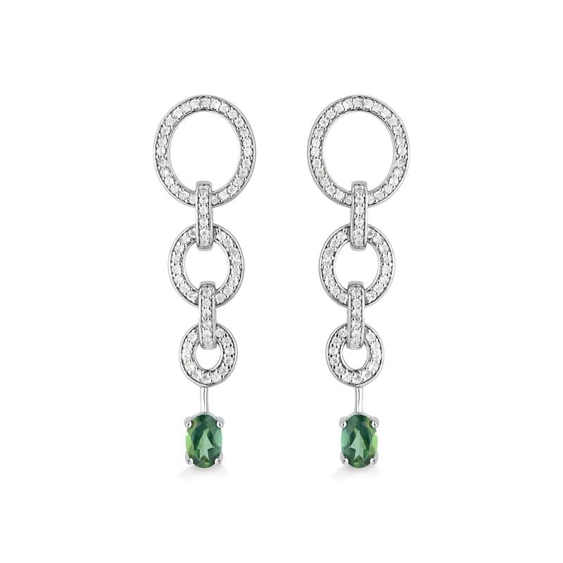 Brinco Elos com Topázio Verde e Safira em Prata 925