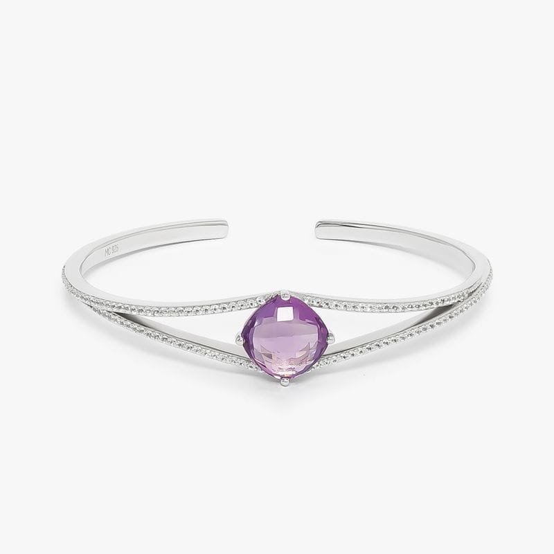 Pulseira Rígida com Ametista e Safira em Prata 925 - 17 cm