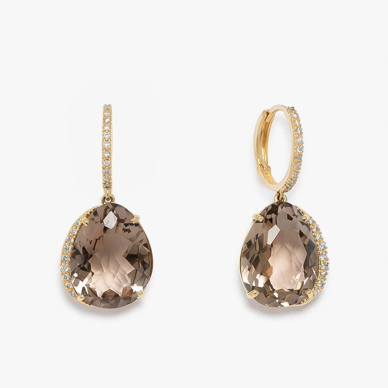 Vista principal Brinco em Ouro Amarelo com Diamante e Quartzo Fumê Monte Carlo