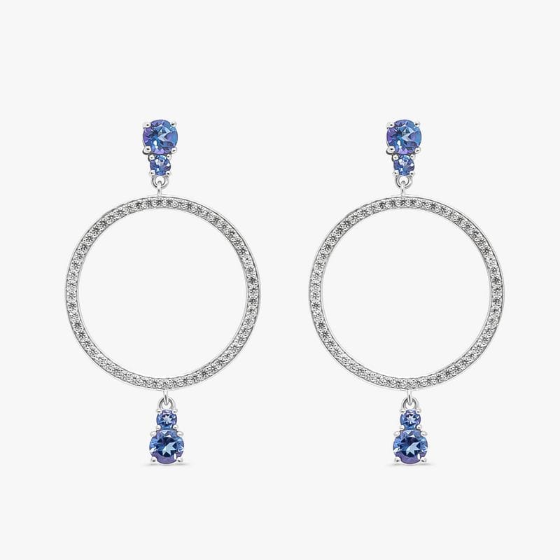 Brinco Argola Frontal com Safira e Topázio Azul em Prata 925