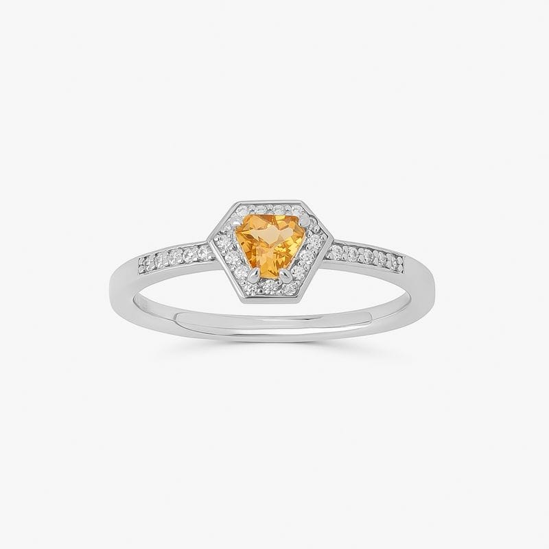 Anel Hexagonal com Citrino e Safira em Prata 925
