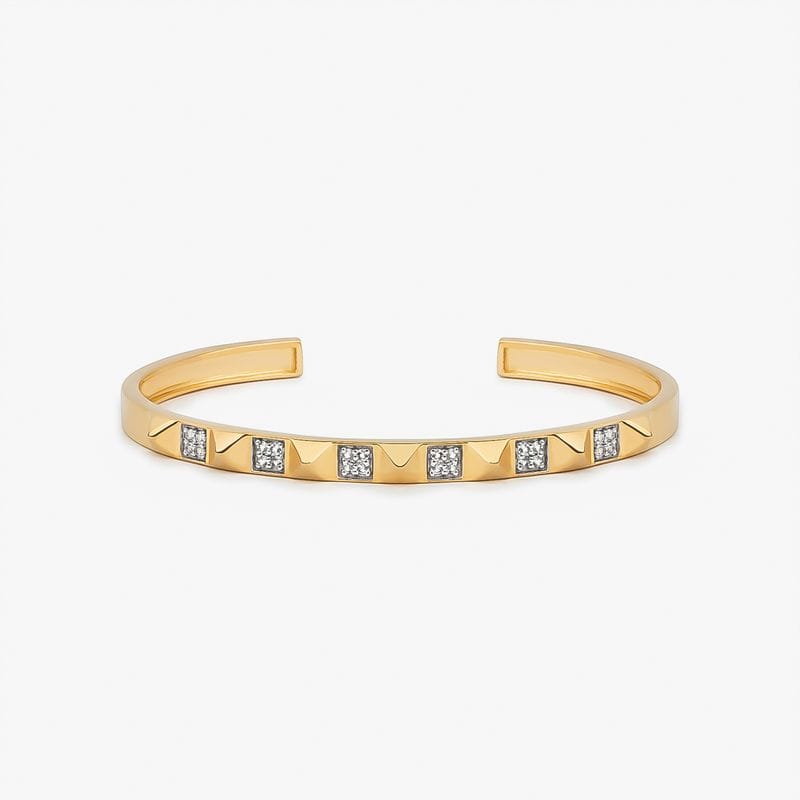 Pulseira Rígida Spikes com Topázio em Prata 925 com Banho de Ouro Amarelo 18k - 17 cm