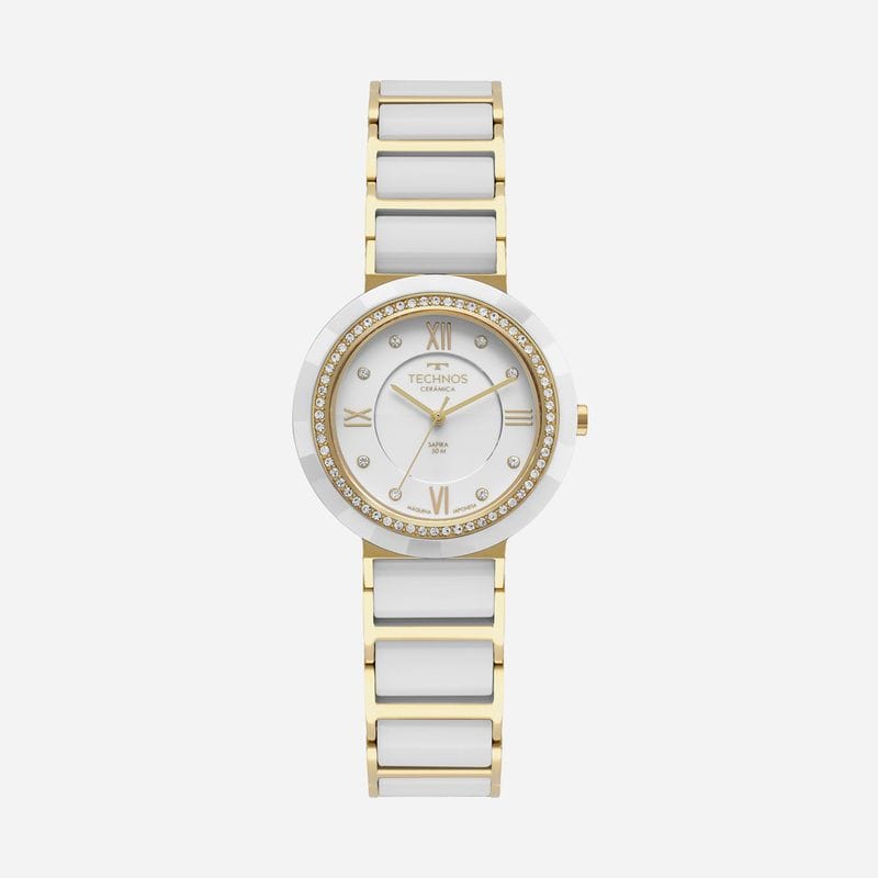 Relógio Technos Feminino em Aço Dourado e Cerâmica