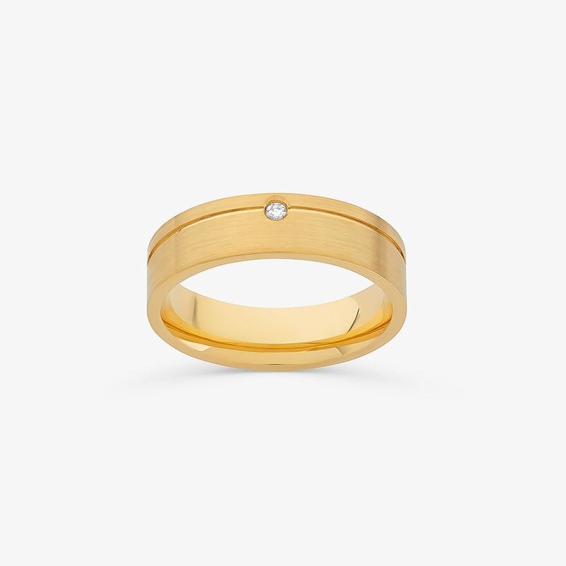 Aliança Anatômica com 2 Pontos de Diamantes com Friso em Ouro Amarelo 18k - 5,5 mm
