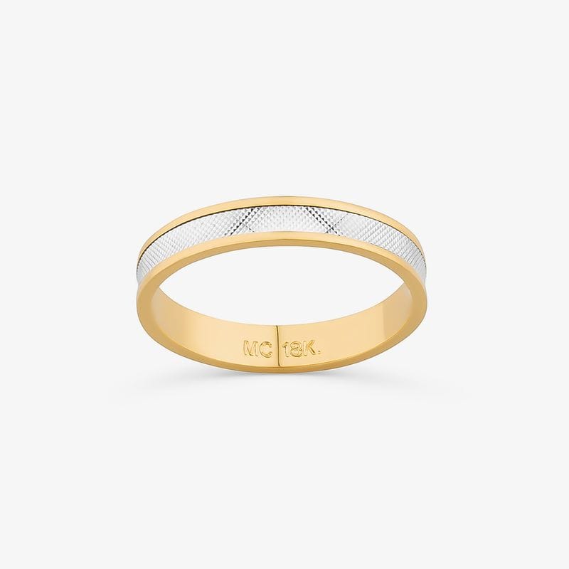 Aliança Texturizada em Ouro Branco e Ouro Amarelo 18k - 3,35 mm