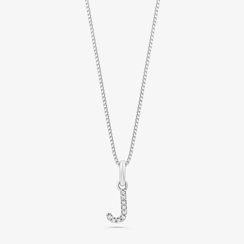 Pingente Letra J com Diamante em Ouro Branco 18k