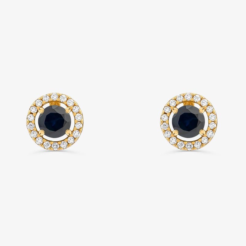 Brinco Stud com Safira e Diamantes em Ouro Amarelo 18k