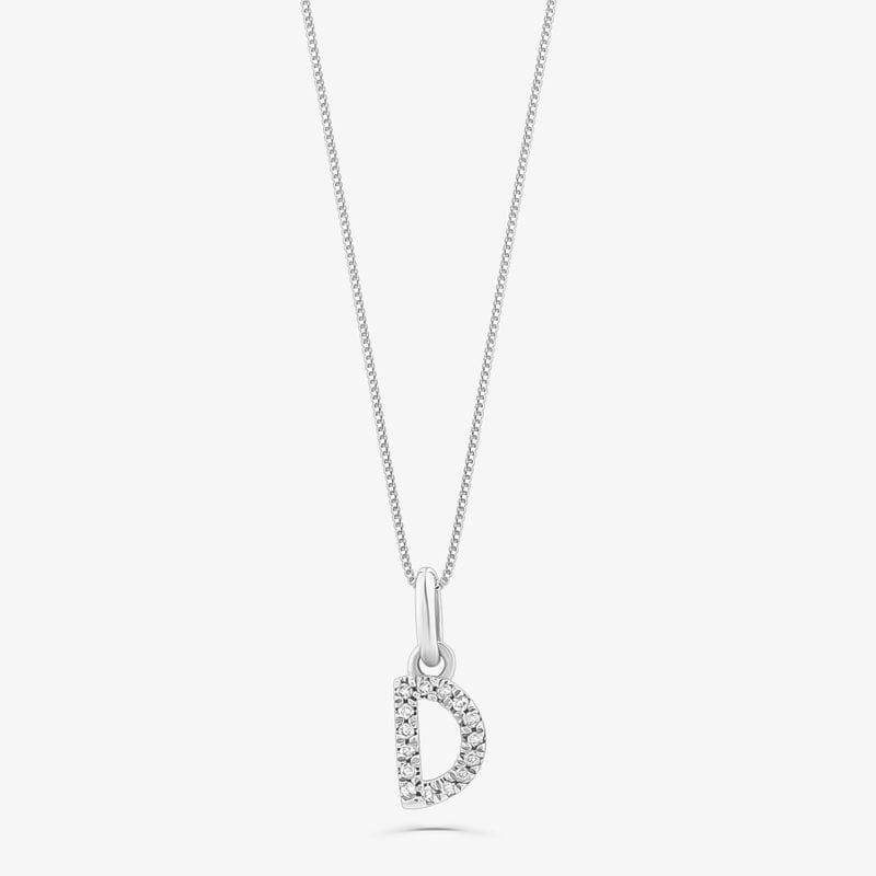 Pingente Letra D com Diamante em Ouro Branco 18k