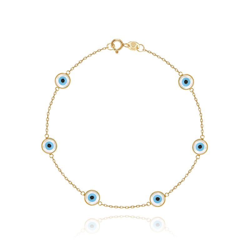 Pulseira Olho Grego em Ouro Amarelo 18k - 18 cm