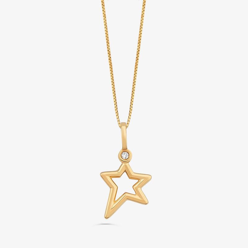 Pingente Estrela com Diamante em Ouro Amarelo 18k