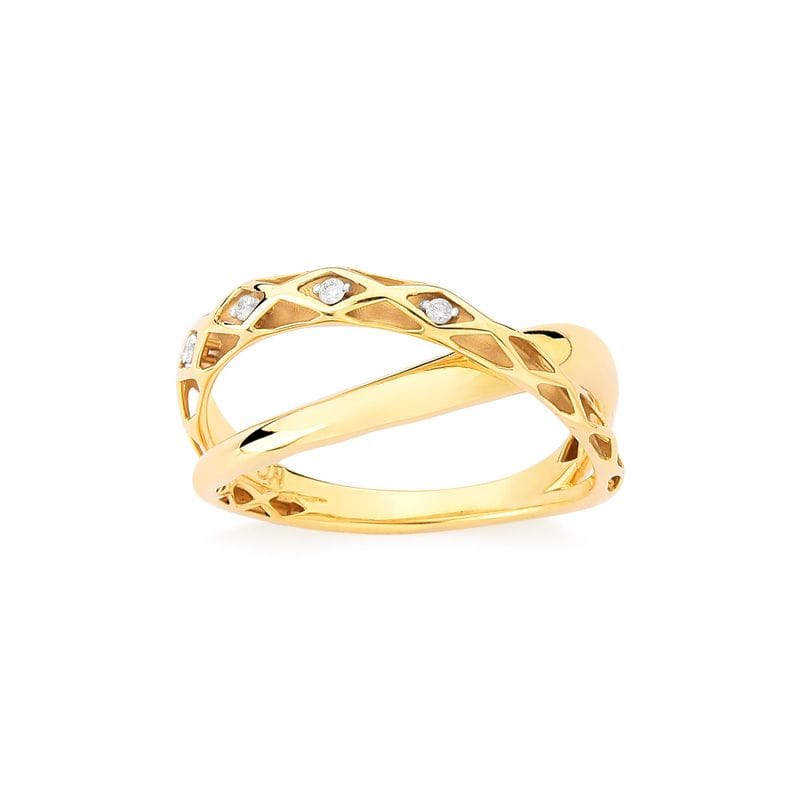 Anel Orbital Duplo com Diamantes, em Ouro Amarelo 18K