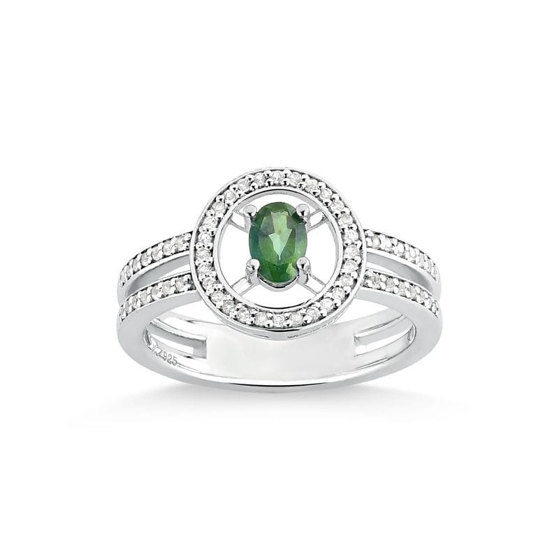 Anel Duplo com Topázio Verde e Safira em Prata 925