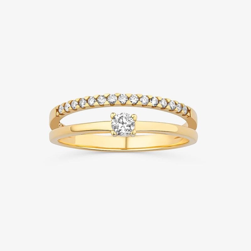 Anel Solitário com 25 Pontos de Diamantes em Ouro Amarelo 18k