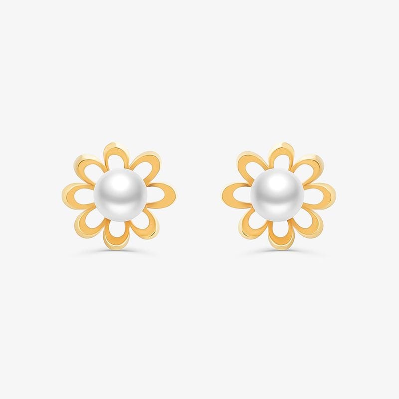 Brinco Infantil Flor com Pérolas em Ouro Amarelo 18k