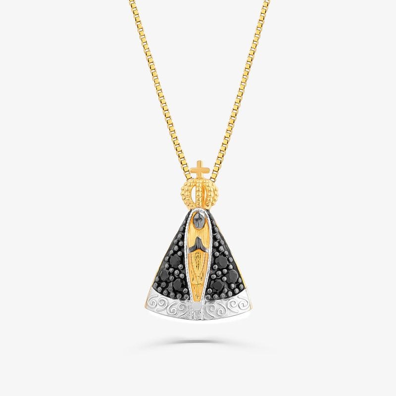 Pingente Nossa Senhora Aparecida com Safira em Ouro Amarelo 18k