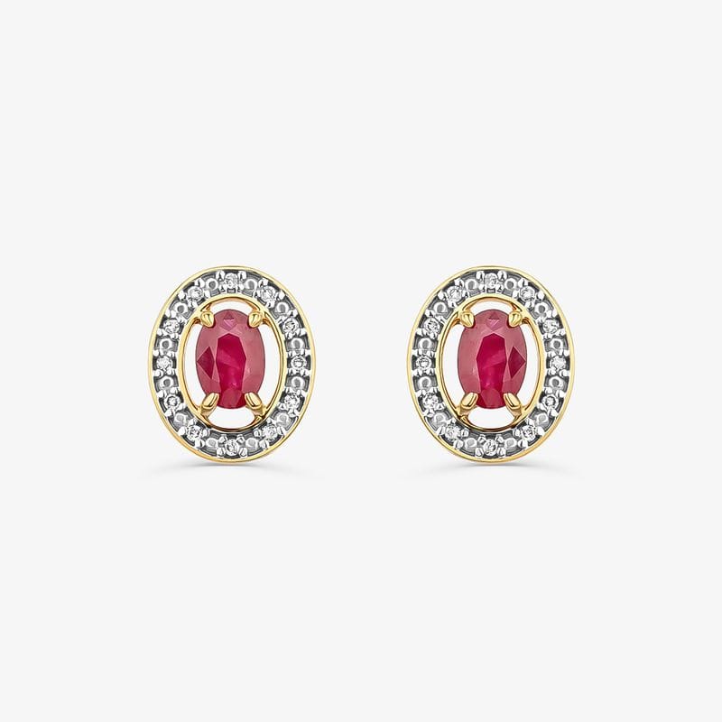 Brinco Stud com Rubi e Diamantes em Ouro Amarelo 18k