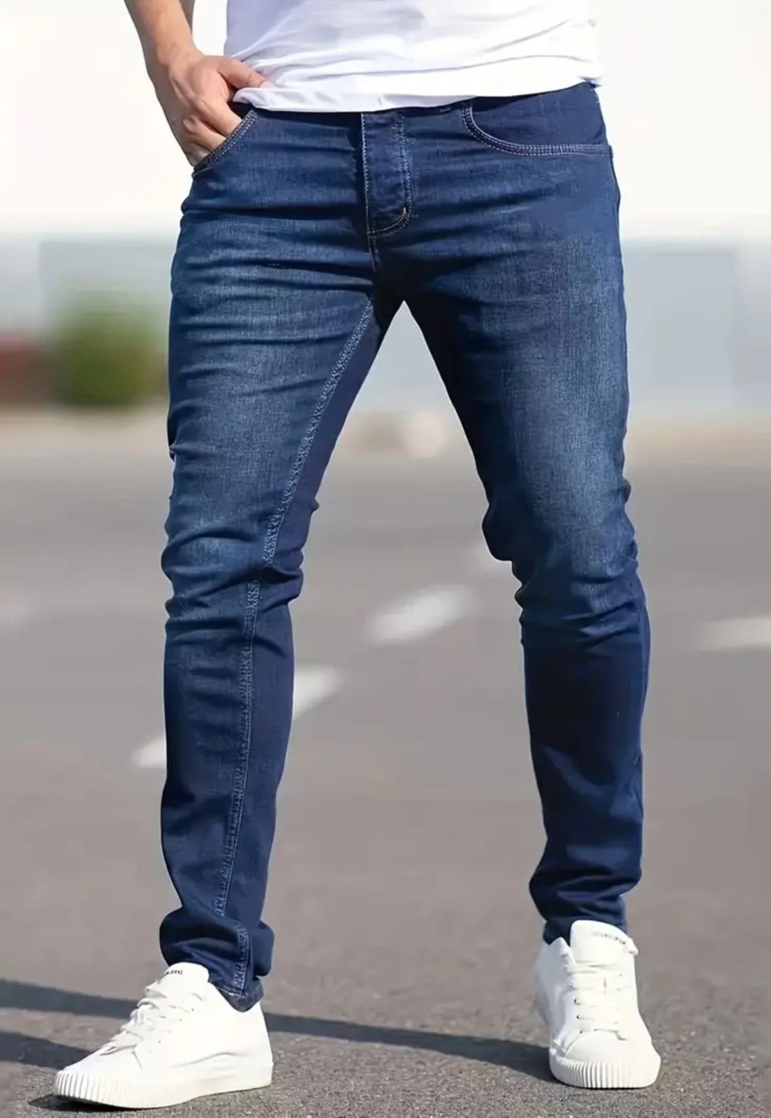 Calça Jeans Masculina Skinny Kovali Casual Com Elastano Confortável Escura