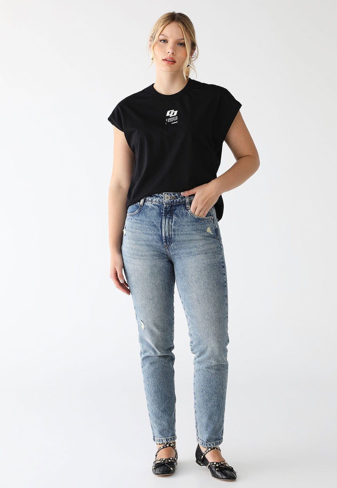 Vista 2 Camiseta Colcci Reta Logo Preta Colcci preto