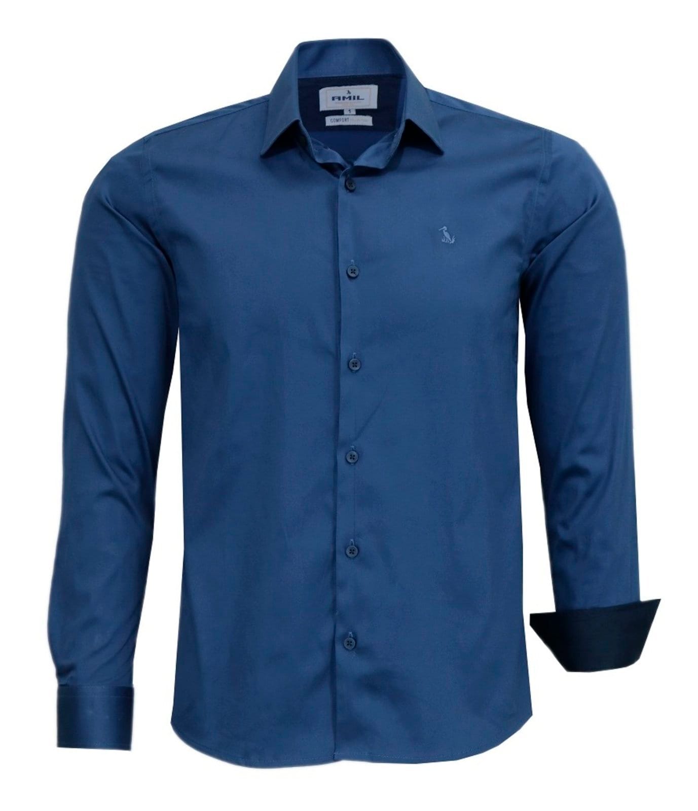Camisa Social Amil Filati Comfort Algodão Fio60 Com Elastano Acetinado Luxo Cor Estanho