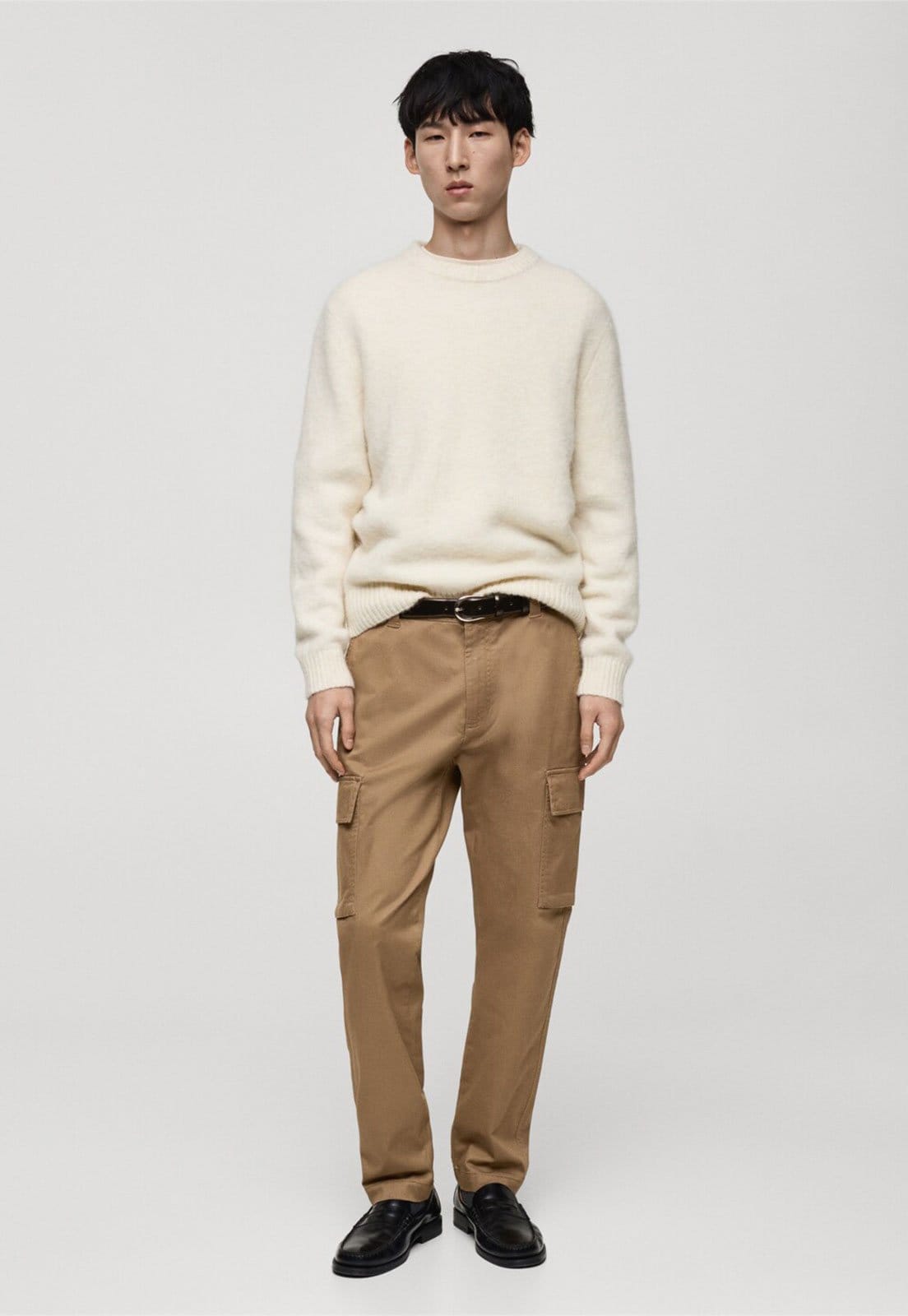 Vista 2 Calça Sarja Mango Slim Cargo Mango bege