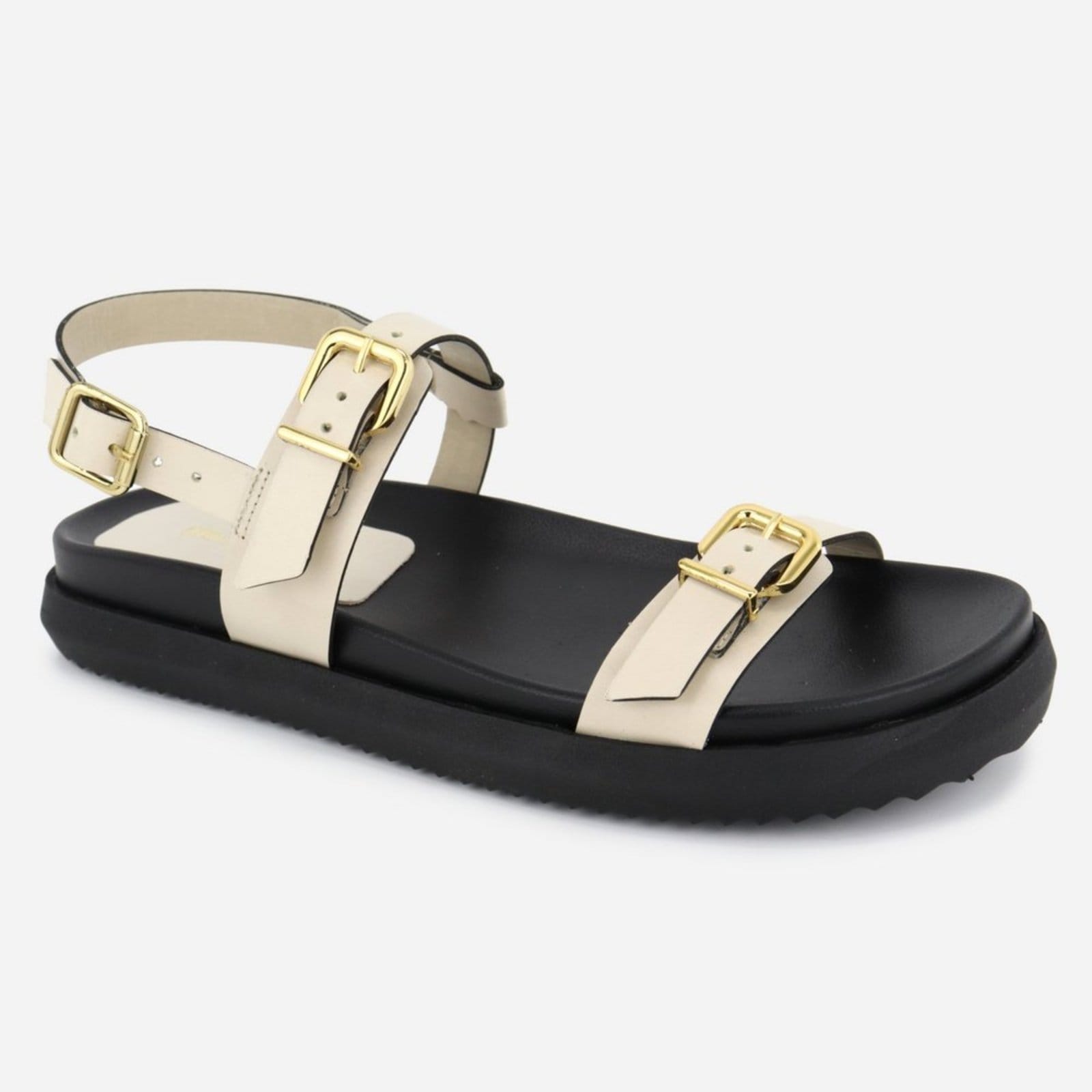 Sandália Rasteiria Couro Maria Paula Solado Confort Fechamento Fivela Off White