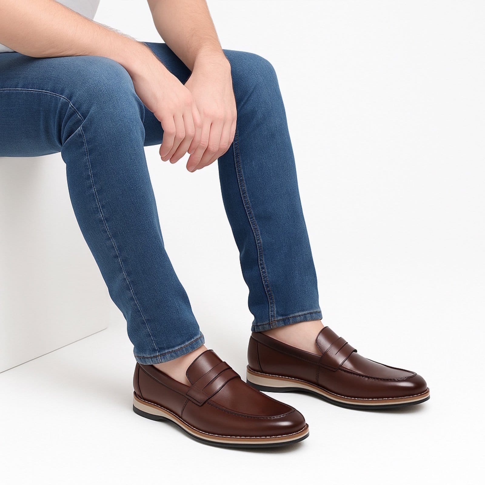 Vista 2 Kit 2 Sapato Masculino Social Premium Casual Calce Facil e Café Bia Ramos marrom/preto