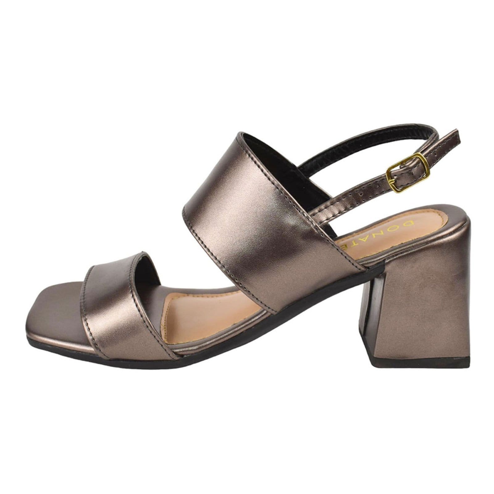 Vista 2 Sandalia Feminina Donatella Shoes Bico Quadrado Salto Alto Casual Metalizada Monte Shoes prata velho