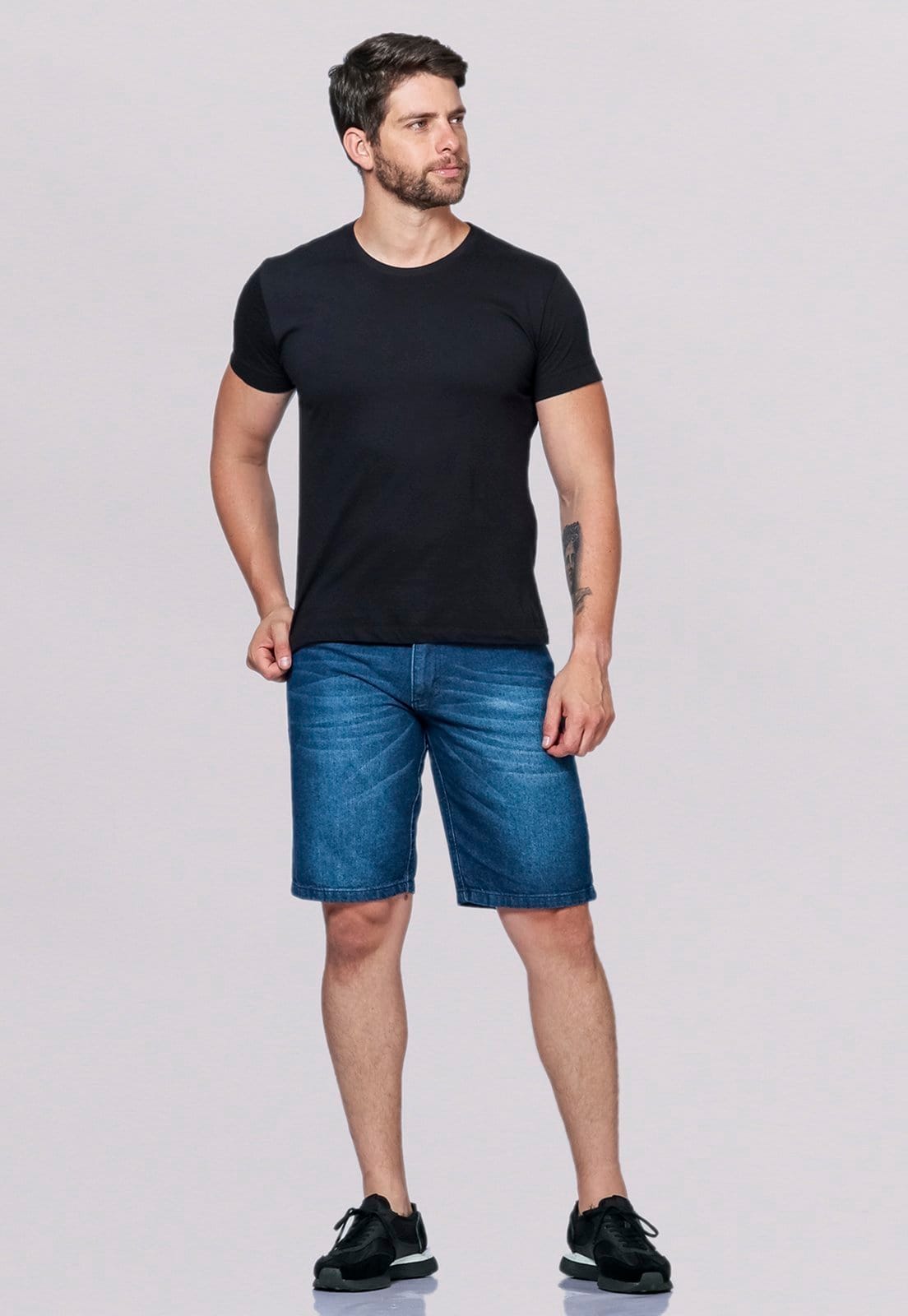 Vista 2 Bermuda Jeans Masculina Estonada Curta 7912 Macaw azul/azul marinho/jeans azul