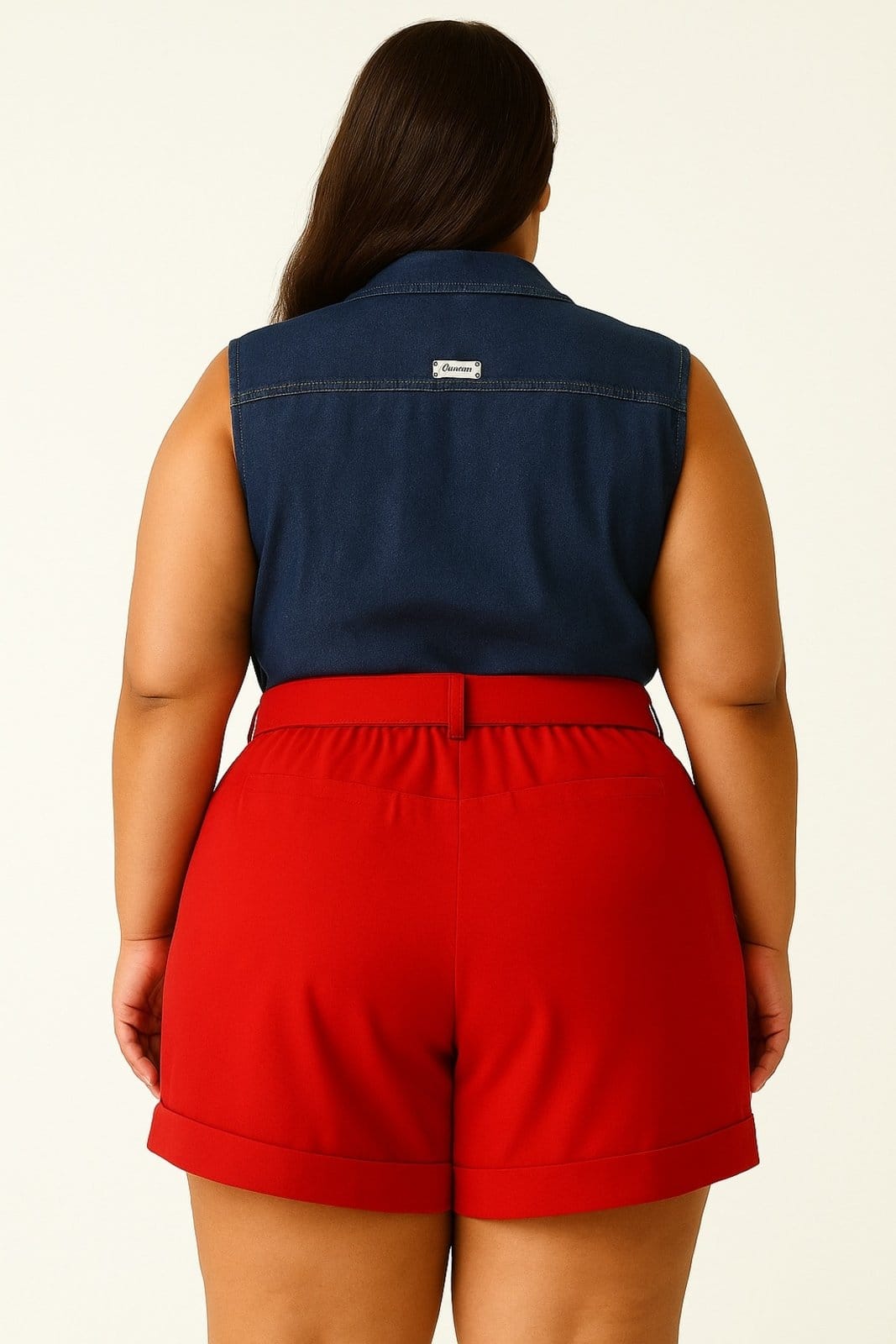 Vista 2 Shorts Feminino Plus Size com Cinto Elegante Summer Body vermelho
