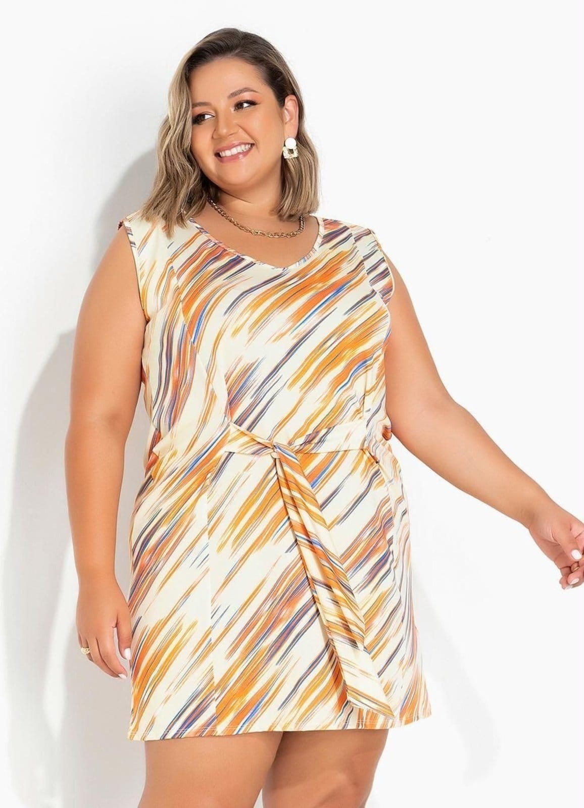 Vestido Com Amarração Plus Size Rajado