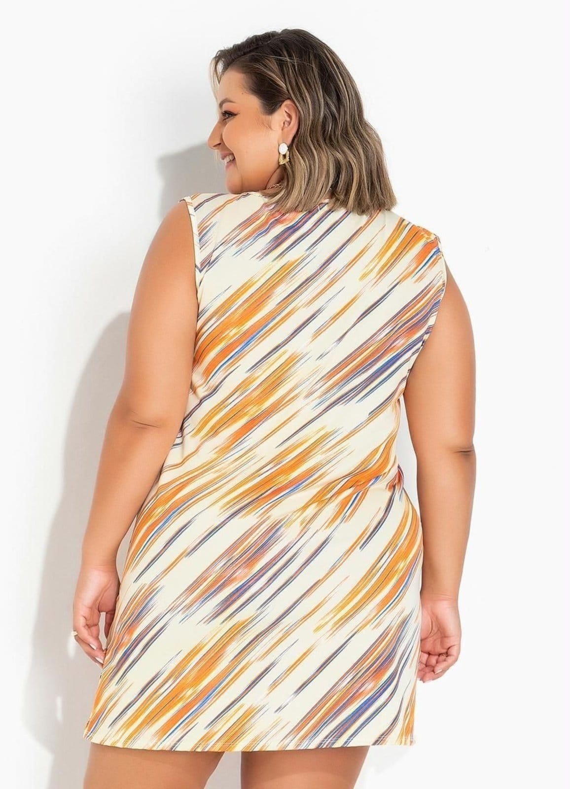 Vista 2 Vestido Com Amarração Plus Size Rajado Marguerite amarelo