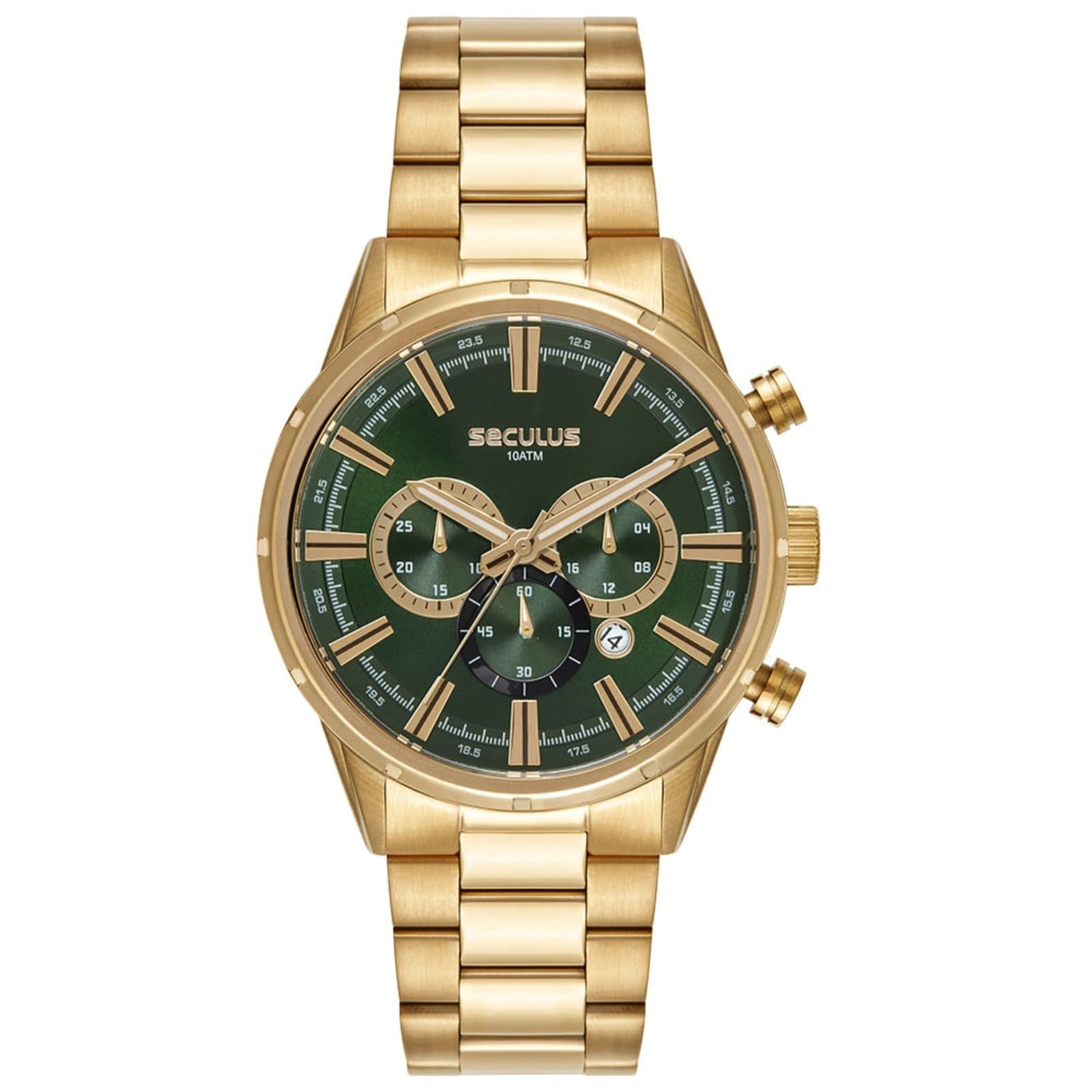 Relógio Masculino Seculus Dourado Cronógrafo Mostrador Verde