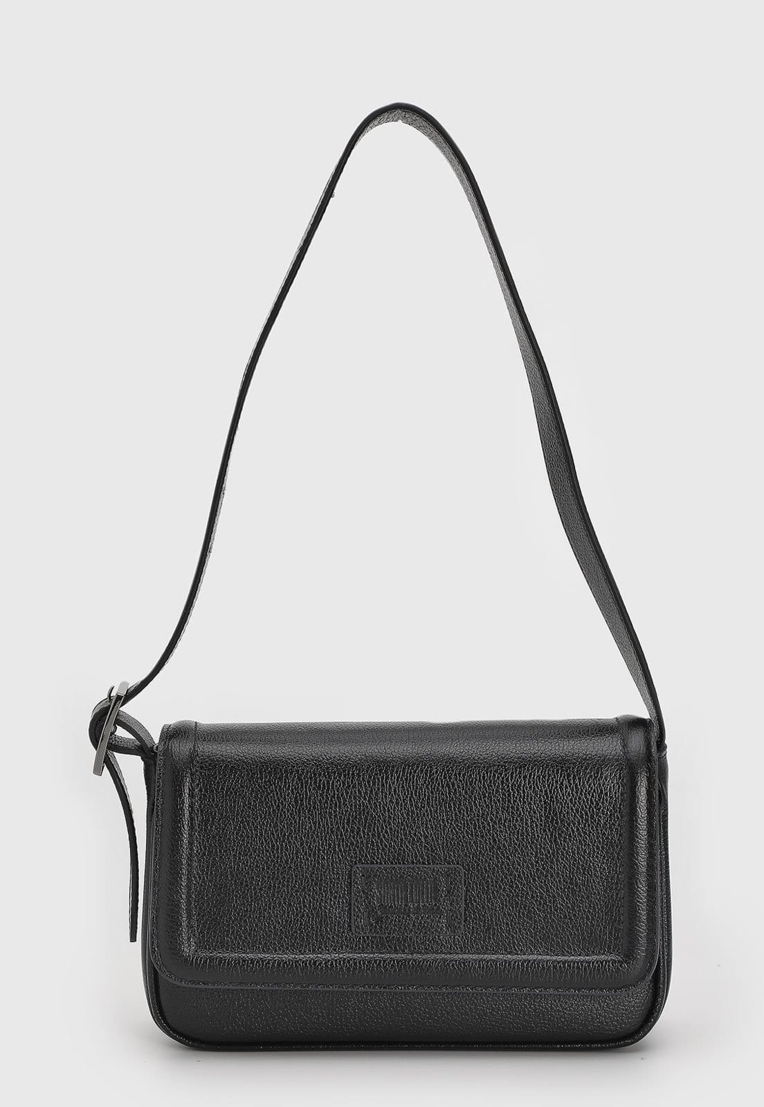 Bolsa Tiracolo Santa Lolla em Couro Alça Ajusável Preta