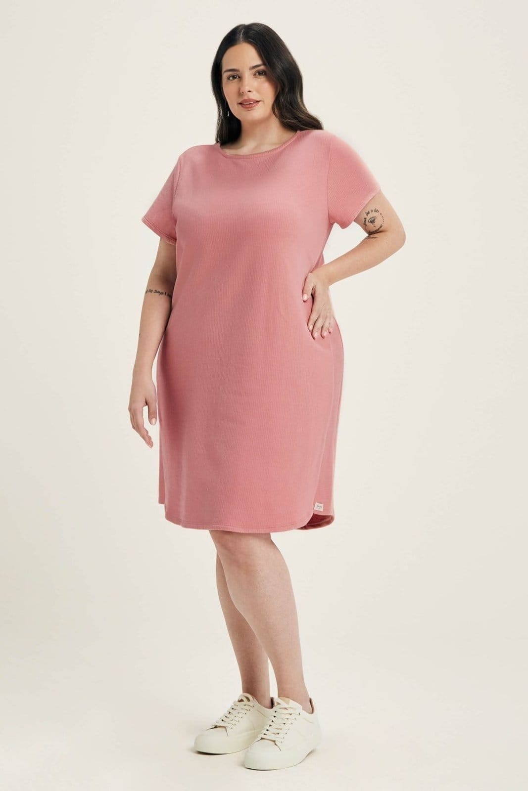 Vista 2 Vestido Feminino Moletom Canelado Comfy Marialícia Marialícia rosa