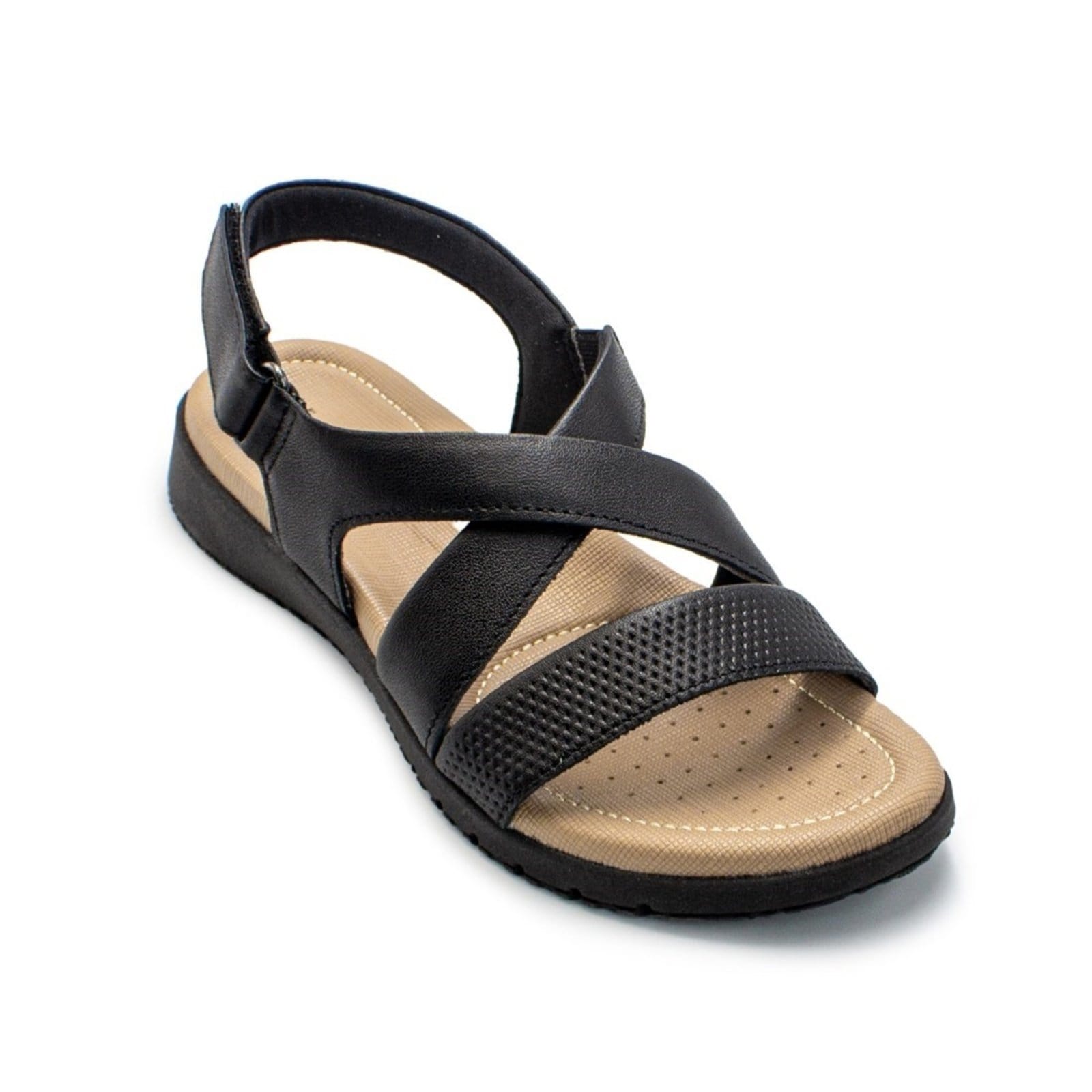 Vista 2 Sandália Usaflex Feminina Em Couro Textura Fecho-Flex AL3702 Usaflex caramelo