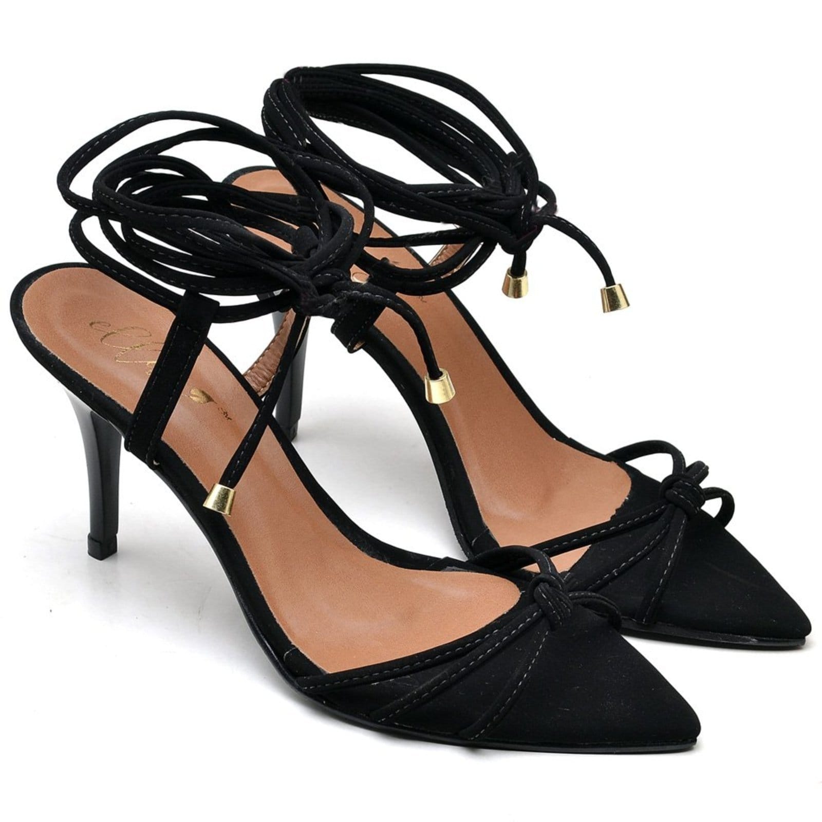 Sandália Salto Médio em Couro Bico Folha Ella's