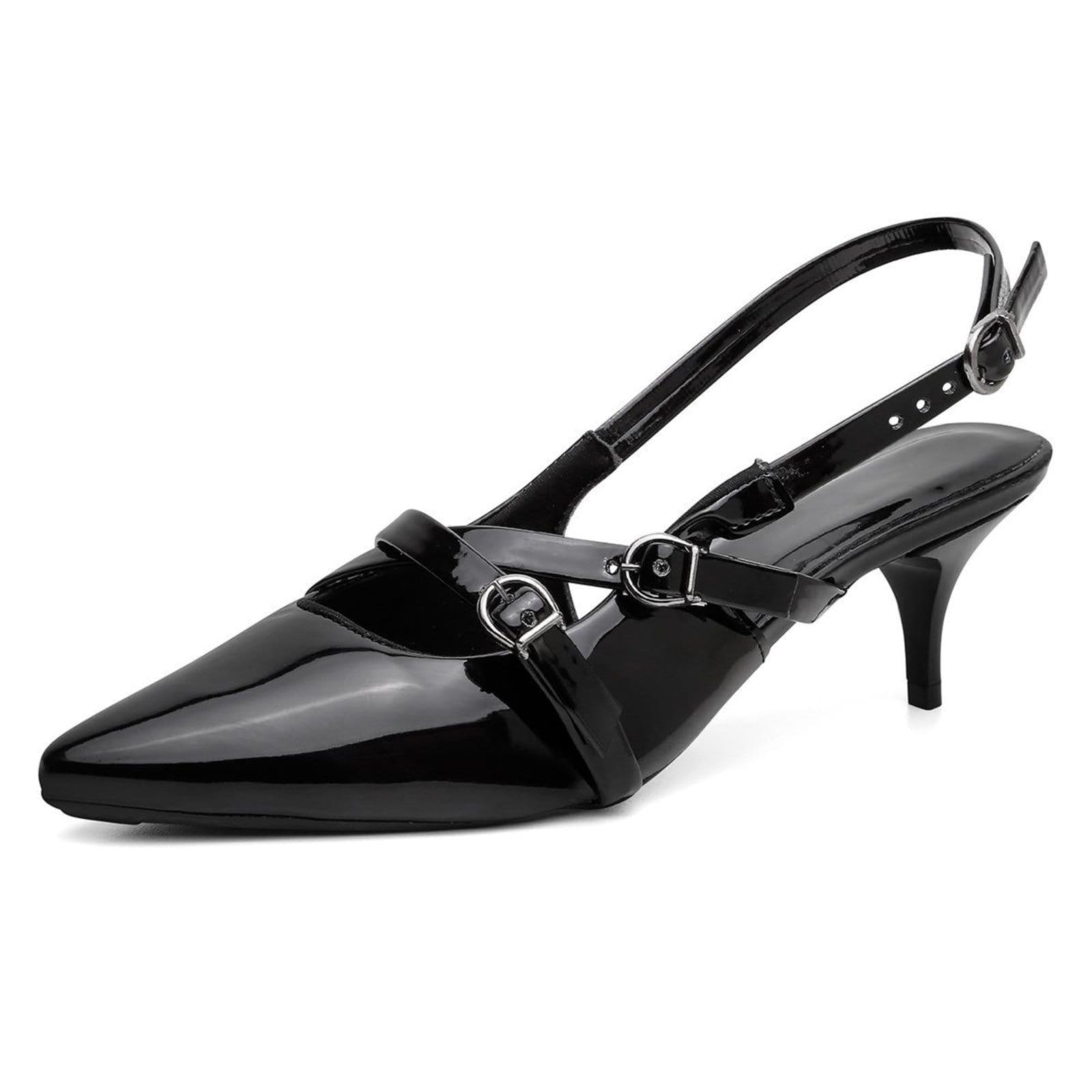 Vista 2 Sapato Feminino Scarpin Anna Andrade Casual Social Elegante Salto Baixo Bico Fino Verniz Veritimo preto