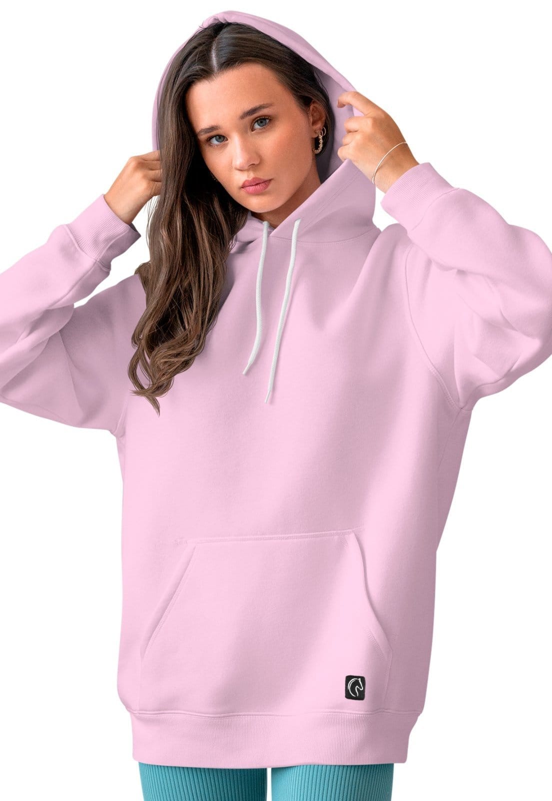 Blusa De Frio Feminina W2 Moletom Liso Com Capuz e Bolso Canguru Felpado Rosa