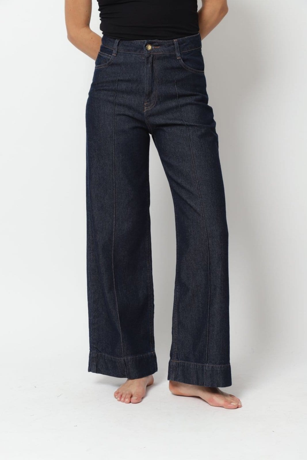 Vista 2 Calça Jeans Wide Leg 44 Gazzy azul marinho