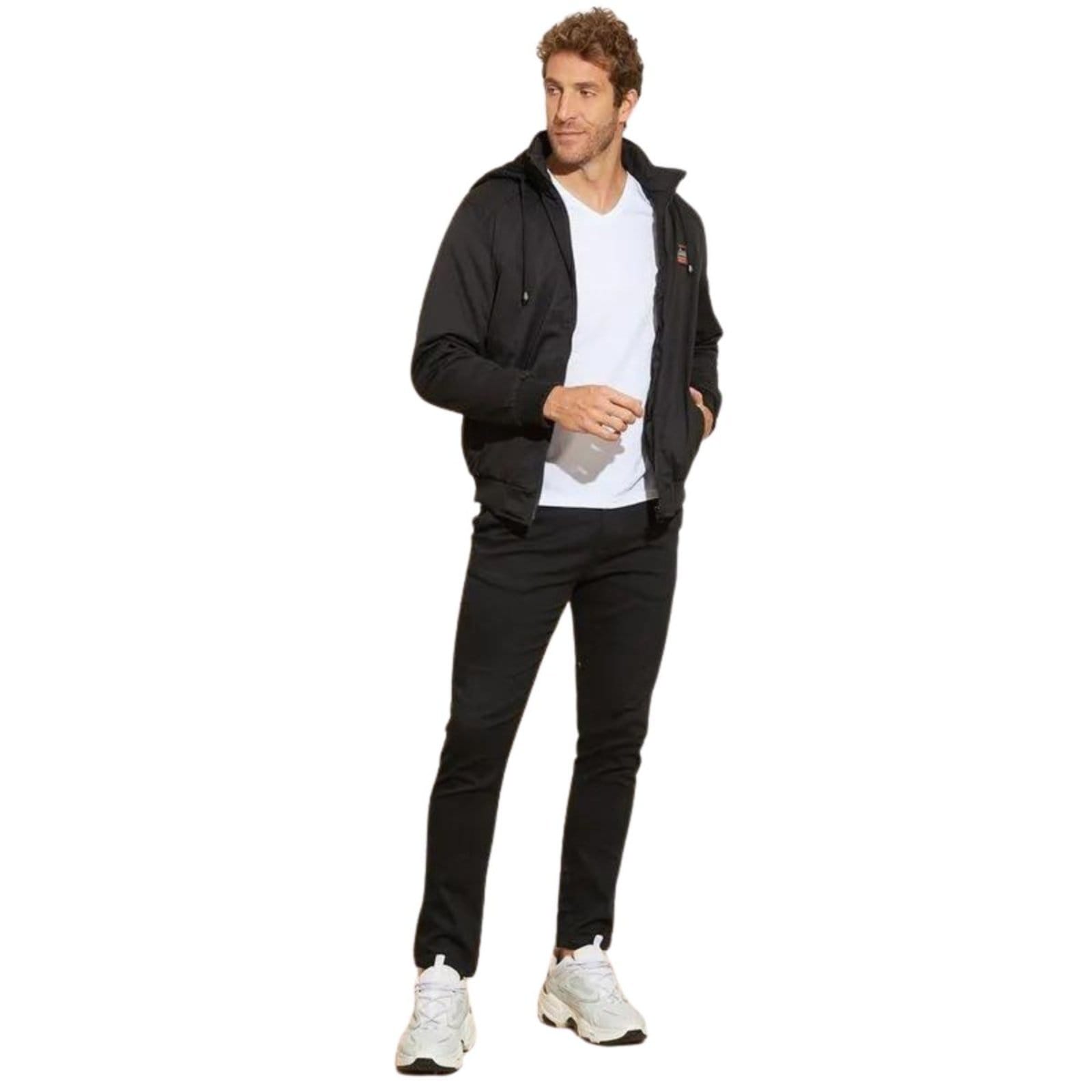 Vista 2 Kit 2 Calças FMF de Sarja Chino Com Bolso Traseiro Embutido Alfaiataria Skinny Militar e Preto FMF verde