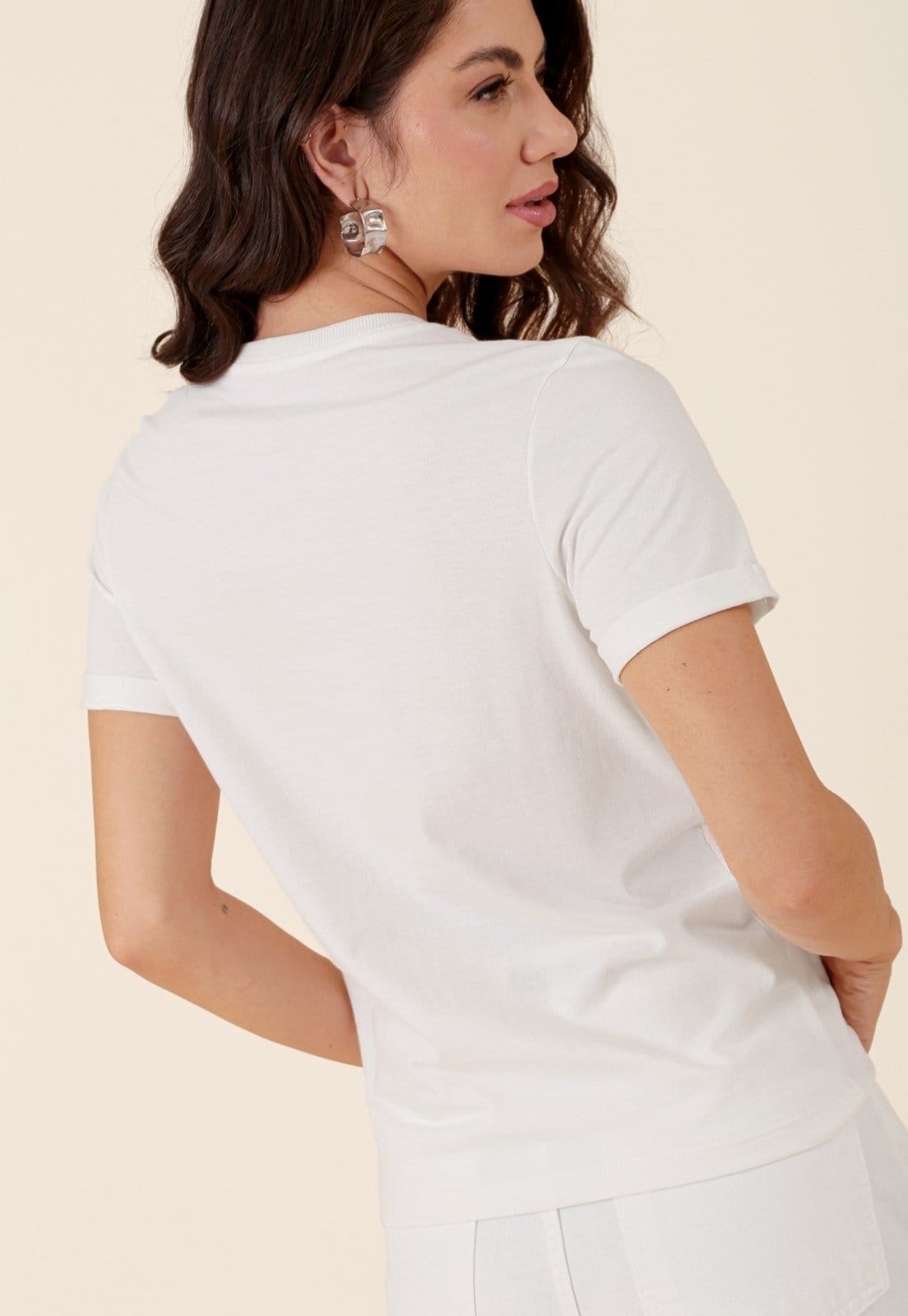 Vista 2 T-Shirt Pop Me Em Meia Malha Básica Decote Redondo Off-White Pop Me off-white white