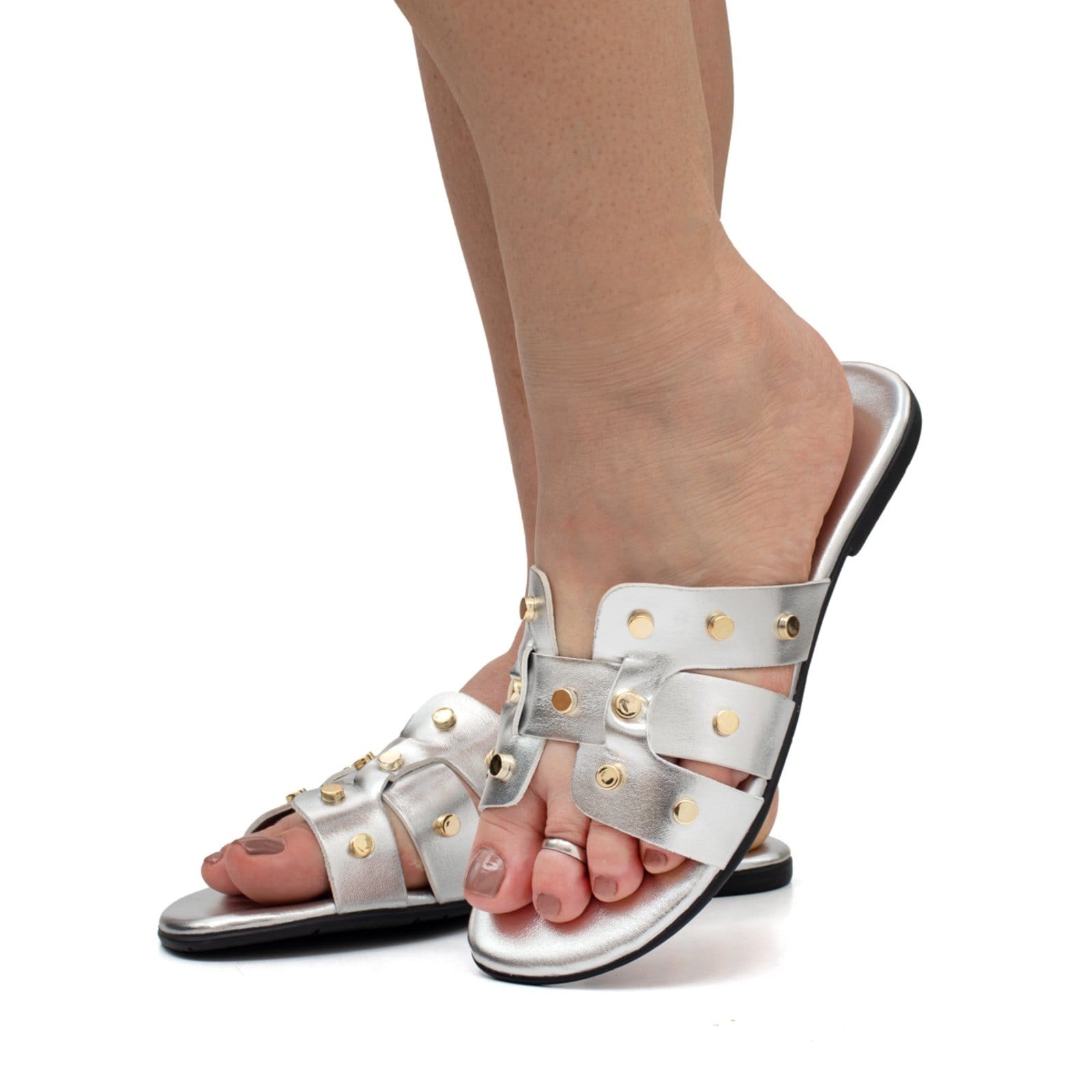 Sandália Feminina Rasteira Flatform Flat Rasteirinha Papete Metal Brilho