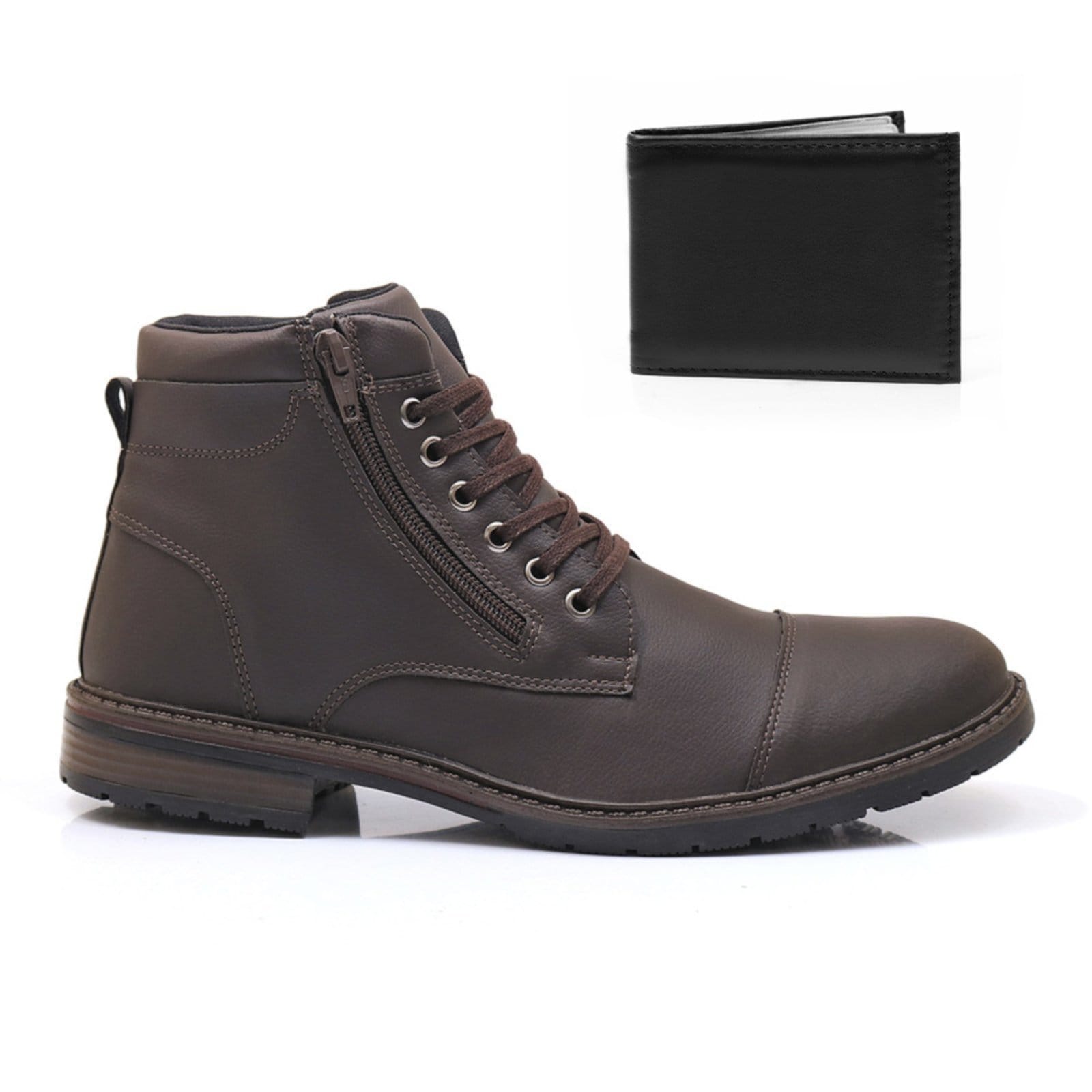 Kit Bota Coturno Com Carteira Masculina Épico Casual Zíper Conforto Leve