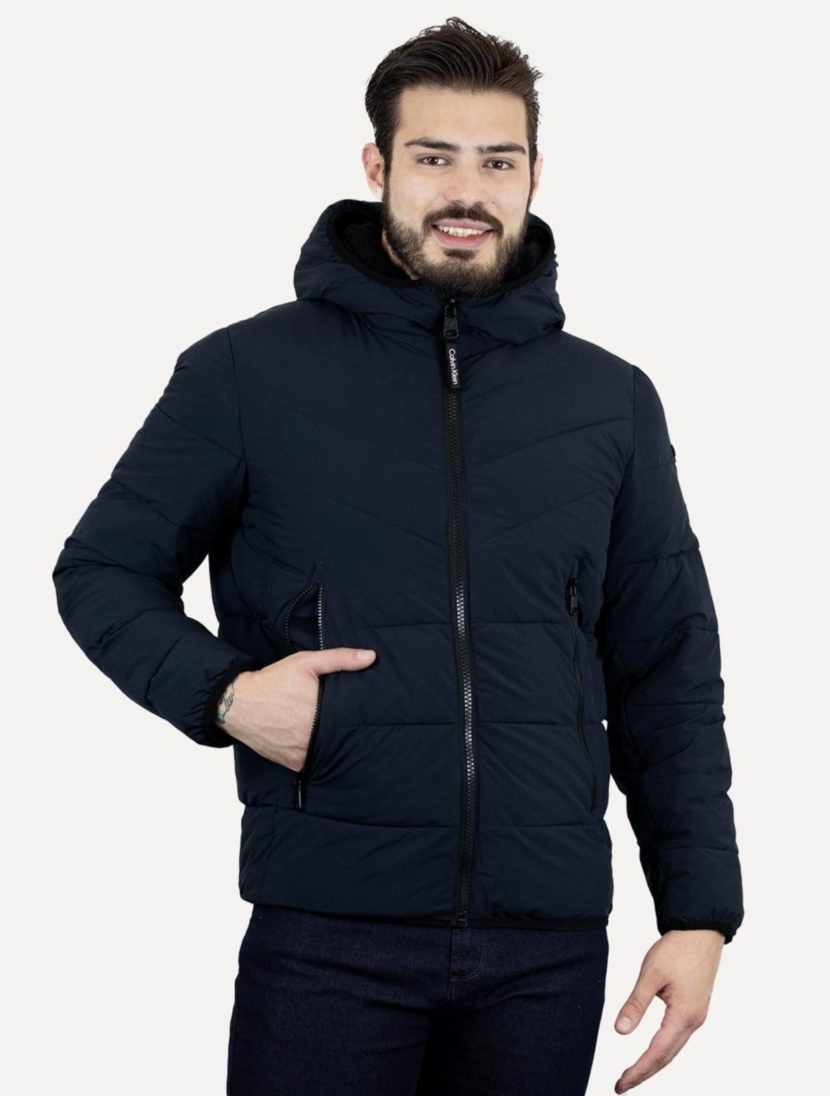 Jaqueta Calvin Klein Masculina Hoodie Matelassê Ziper