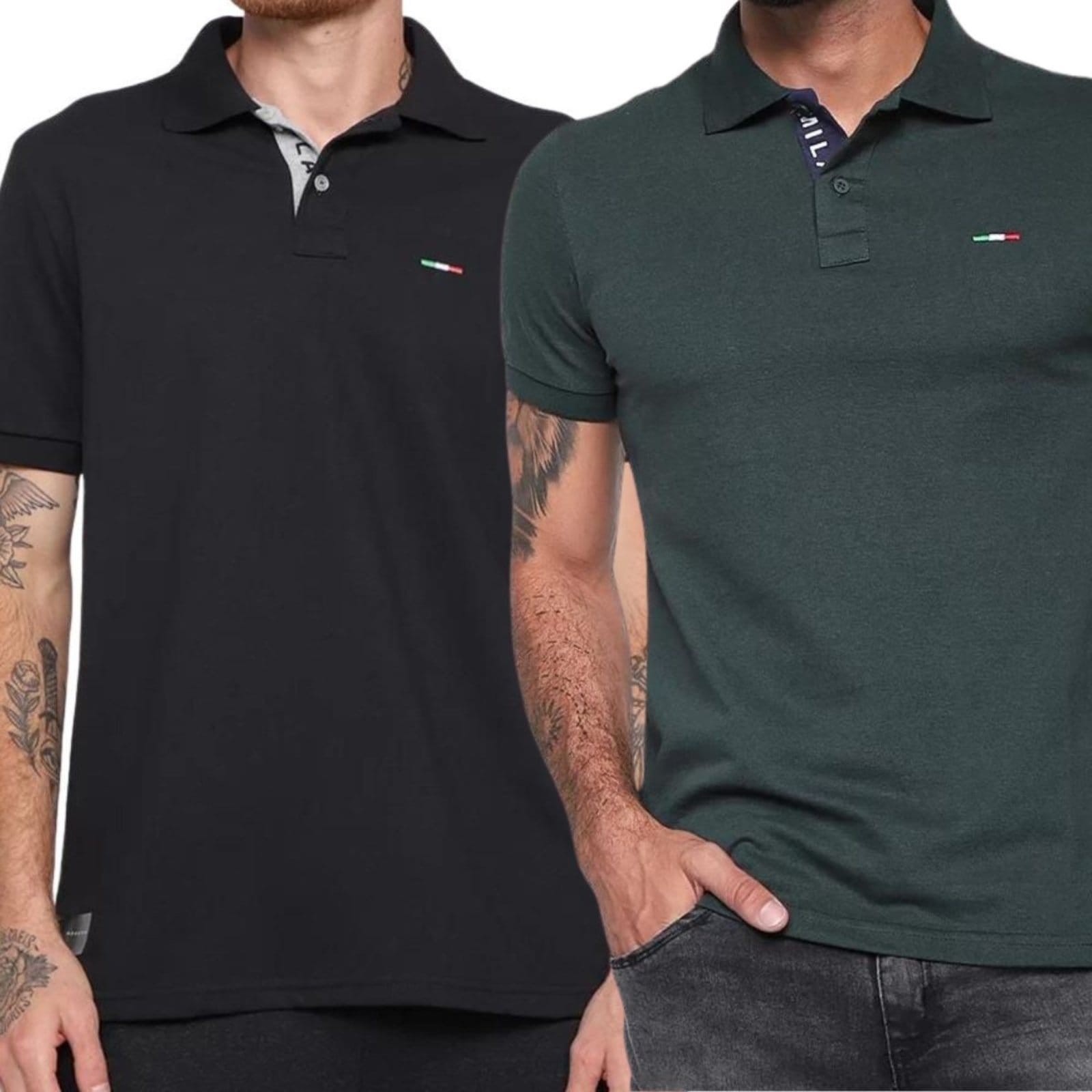 Kit 2 Polos Masculina Básicas FMF Piquet no Estilo Tommy Bordado Itália Preto Militar