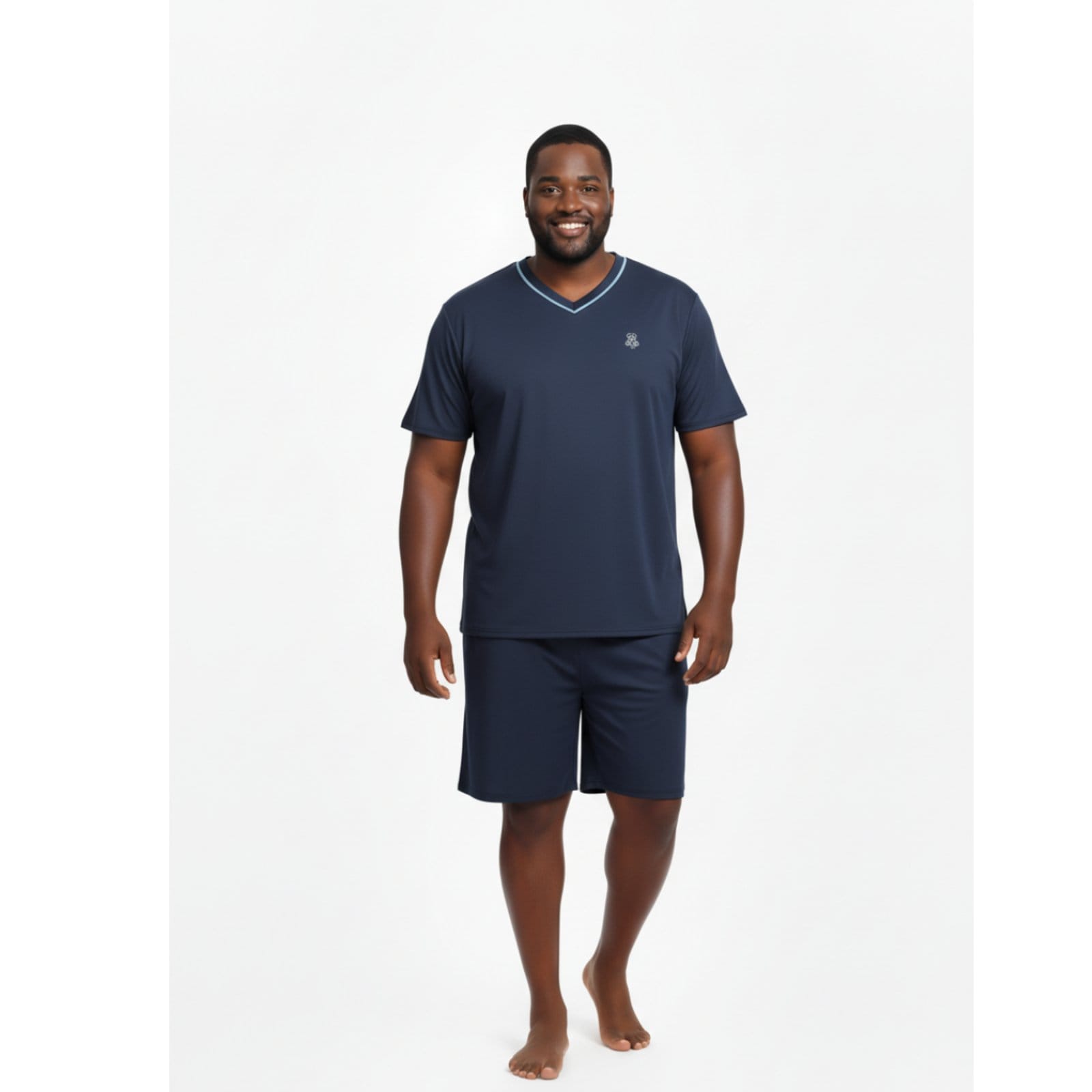 Vista principal Pijama Masculino Plus Size Adulto Curto Verão Malha Fria Calor Manga Curta G1 G2 G3 G4 48 50 52 Conforto Gola V Homen Mechler Marinho Mechler azul/azul marinho