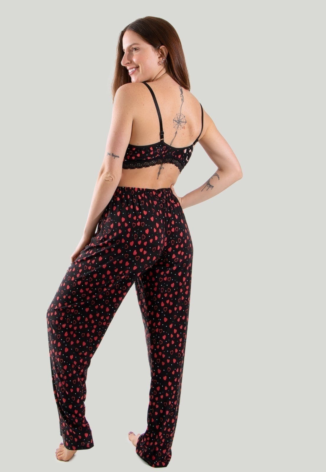 Pijama Longo Feminino Linha Noite Calça e Top Cropped Estampas Variadas - 2