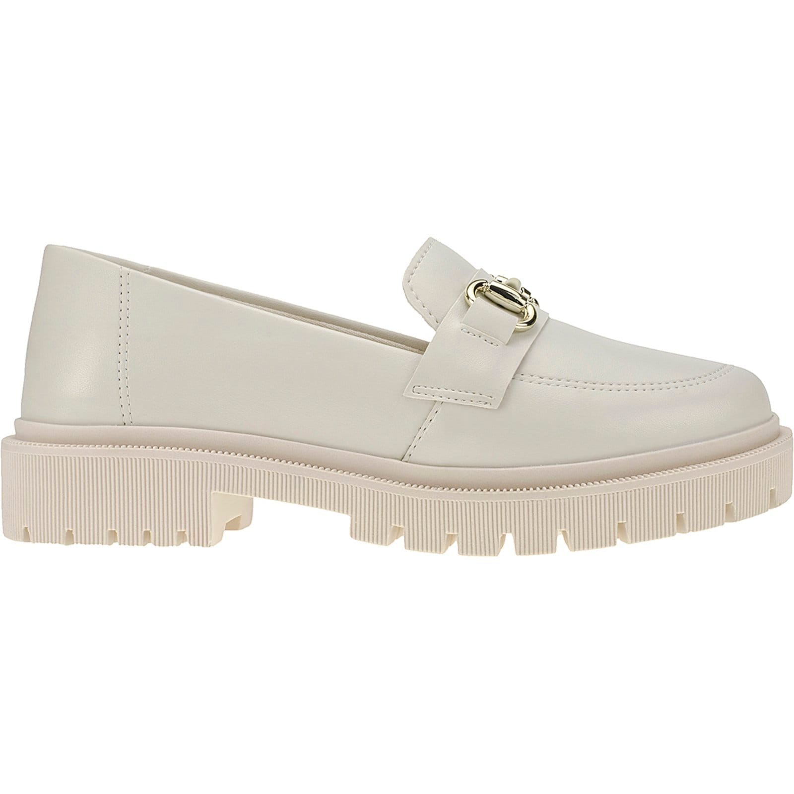 Vista 2 Mocassim Feminino Lóris Shoes Tratorado Bico Redondo com Enfeite Corrente ABS 026-005 Off White LÓRIS SHOES off-white white