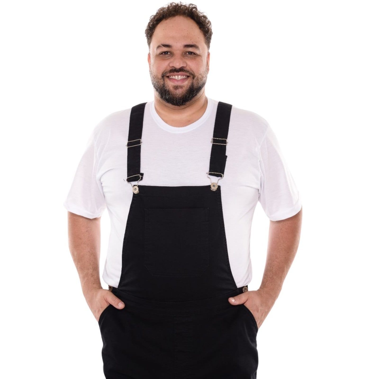 Vista 2 Macacão Masculino Curto Plus Size Collor Jeans Loka preto